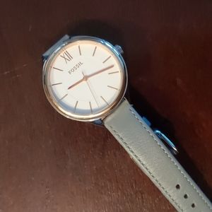 Fossil Rose Gold & Silver Grey Leather Band Watch